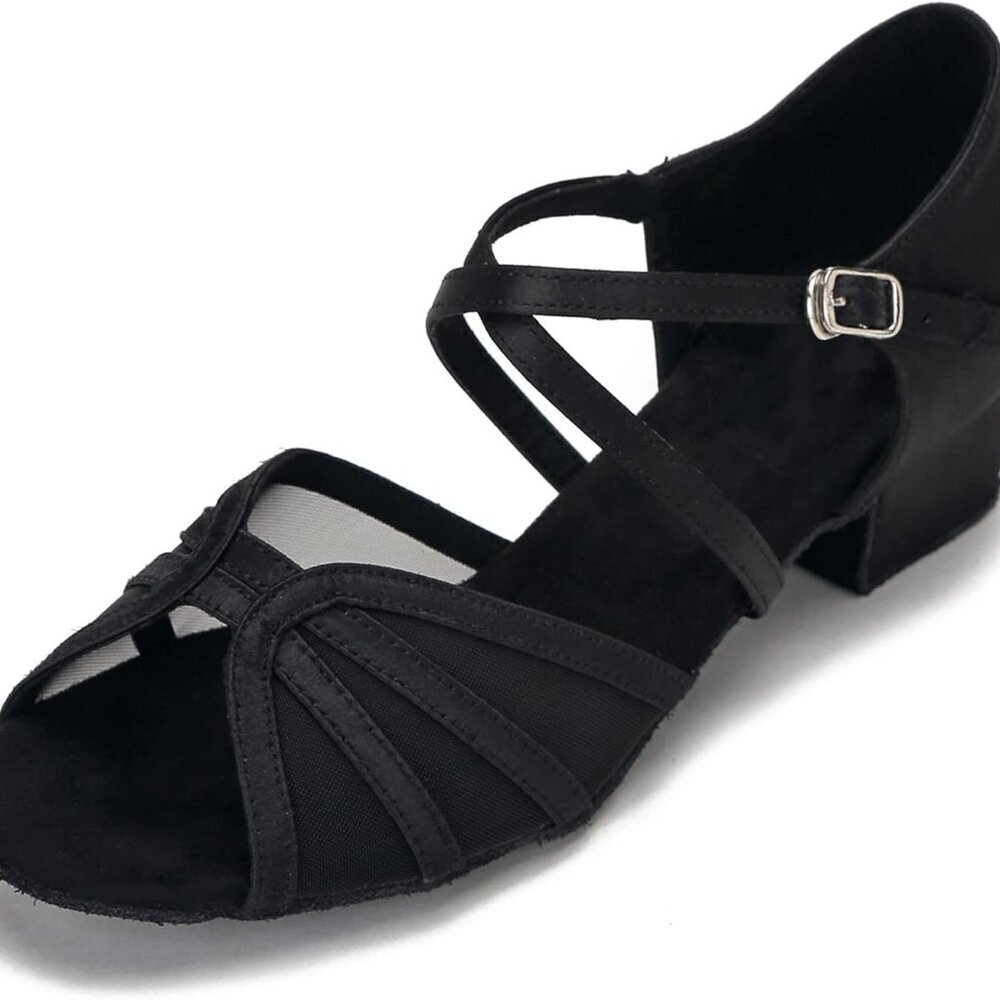 Women Latin Salsa Ballroom Dance Shoes Low Heel 1.5 Inch Suede Sole